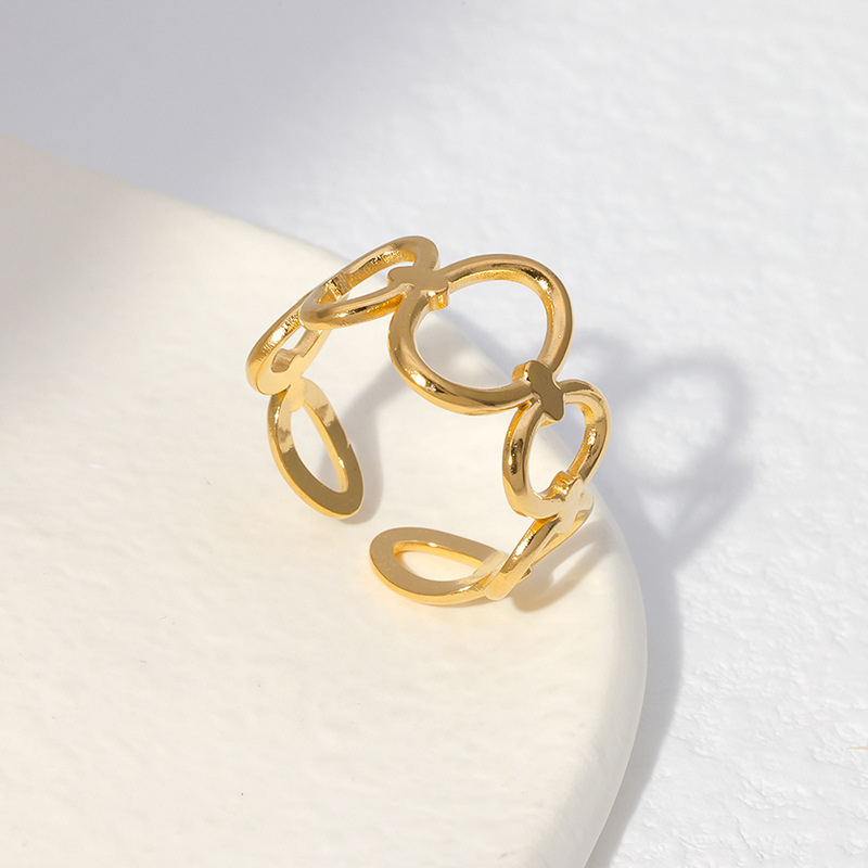 Fashion Oval Solid Color Stainless Steel Hollow Out Open Ring
