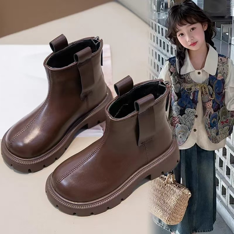 Girls' Boots 2025 New Single Boots Autumn and Winter Kidsren's Short Boots Boots Baby Girl Leather Boots Fashionable Versatile Cotton Boots