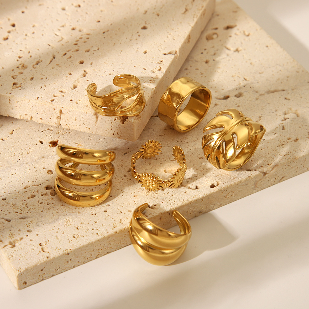 Joyas transfronterizas de acero inoxidable, diseño de nicho, anillo abierto a rayas, lujo ligero, anillo de sensación de alta gama, joyas que no se desvanece