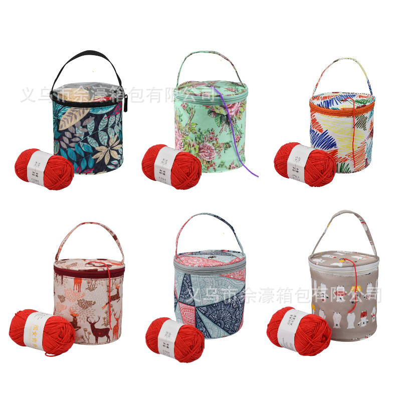 Bolsa de Almacenamiento de Hilo Portátil, Estilo Peonía Verde, para Manualidades, Impresa, Tipo Cubo, de Poliéster, Tamaño Pequeño, Novedad 2025