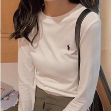 新款小马刺绣T桖女修身内搭洋气圆领莫代尔打底衫长袖上衣日韩风