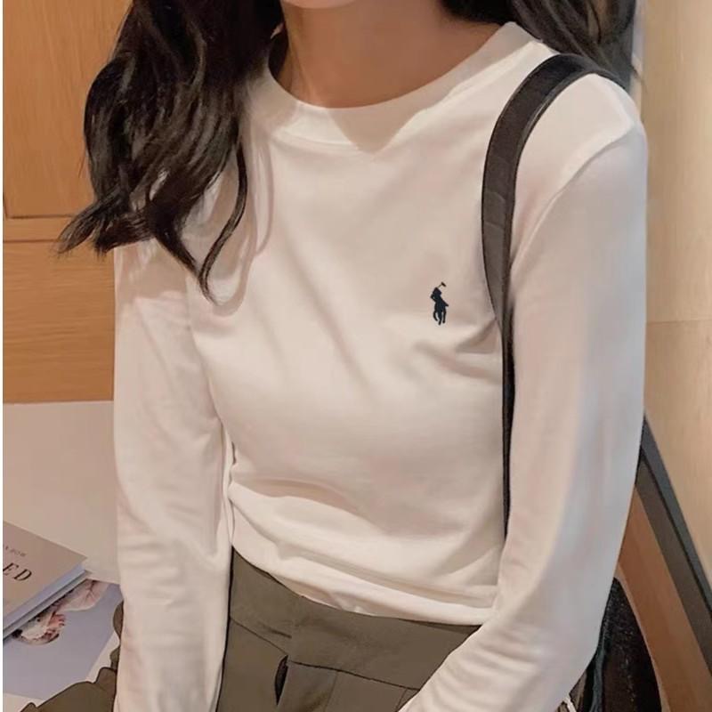 新款小马刺绣T桖女修身内搭洋气圆领莫代尔打底衫长袖上衣日韩风