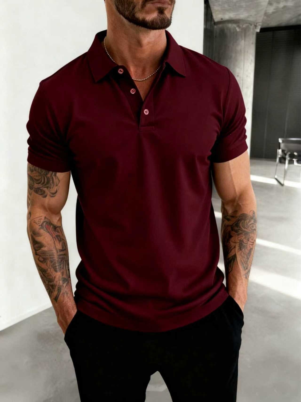 Men's Summer Short Sleeve Polo Shirt Solid Color Loose Fit Plus Size New_viptrois.com