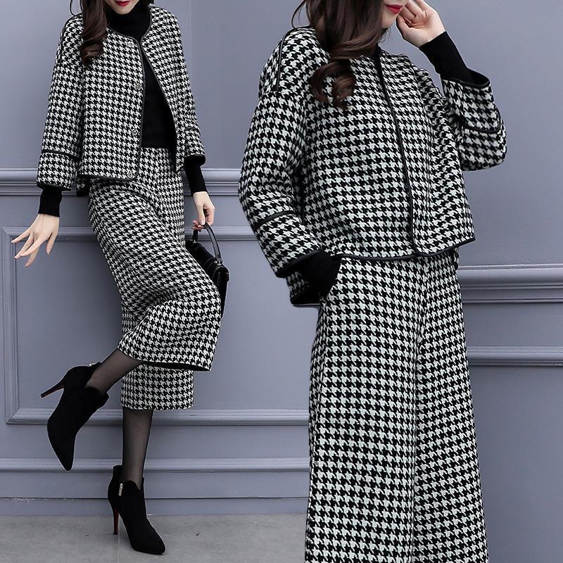 Houndstooth Woolen Outwear + Wide-Leg Pants Casual Fashion Suit 2025 New Women's Spring Two-Piece Set Women's Trendy Houndstooth Woolen Outwear + Wide-Leg Pants Casual Fashion Suit 2025 New Women's Spring Two-Piece Set Women's Trendy