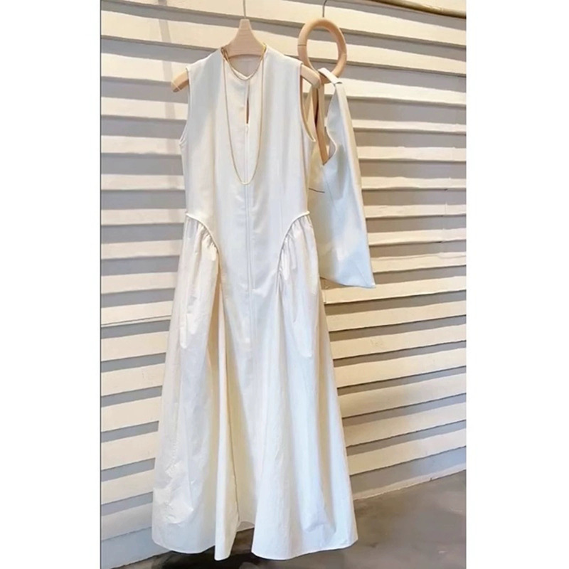 Spot Manufacturer Wholesale Salt Style Street Long Skirt Elegant Ju Beautiful Hepburn Style White Splicing Sleeveless Dress