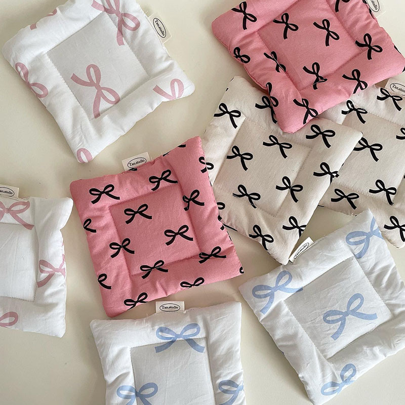 韩版ins清新蝴蝶结夹棉杯垫双面布艺隔热垫少女心拍照氛围感装饰