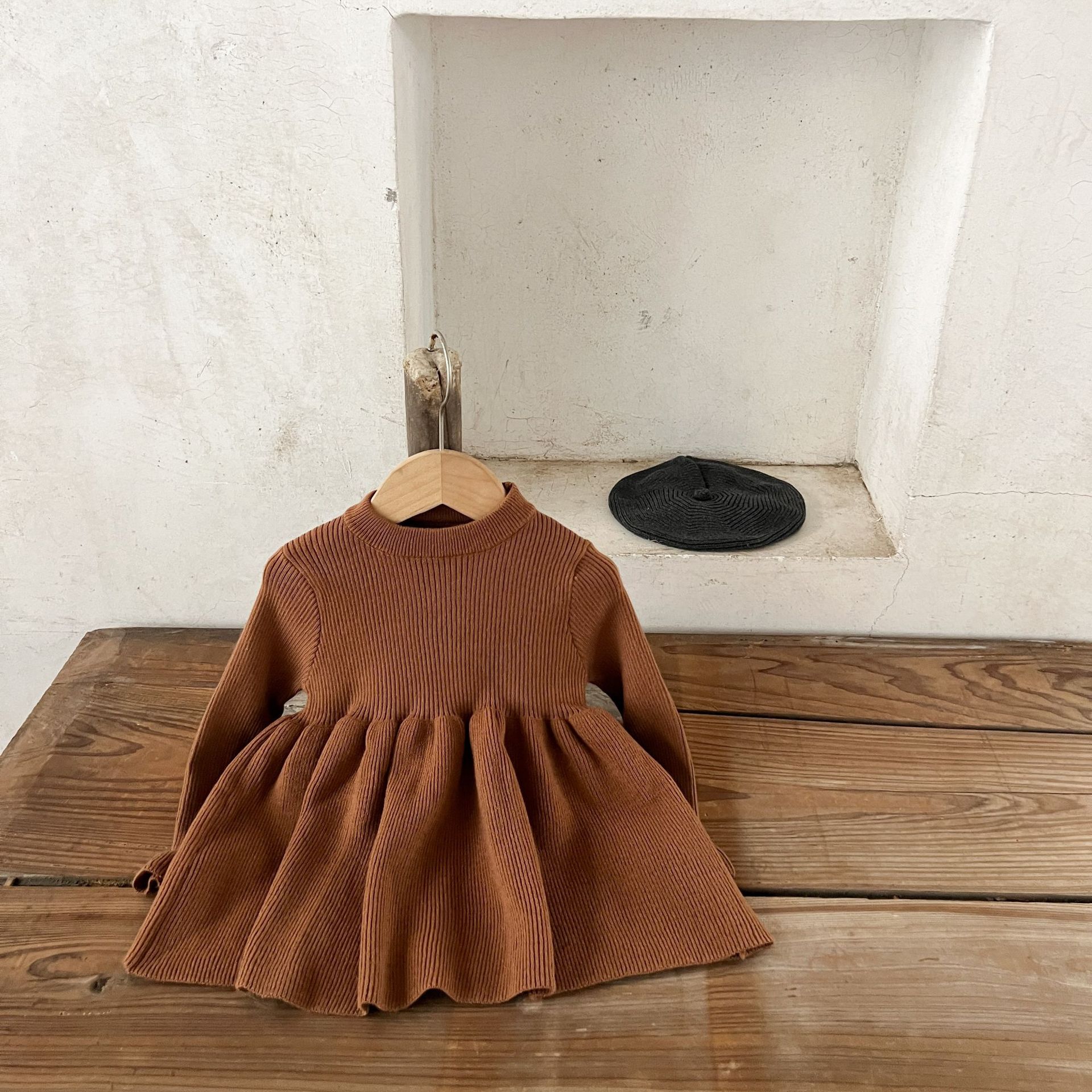 Ins vestido de lana con puños de algodón para niñas coreanas para bebés y niños pequeños vestido de suéter de primavera y otoño