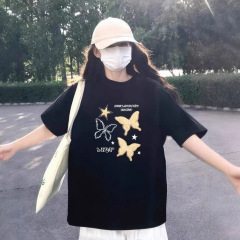 黑色短袖t恤女2025新款夏季女装韩版慵懒风半袖宽松休闲体恤上衣