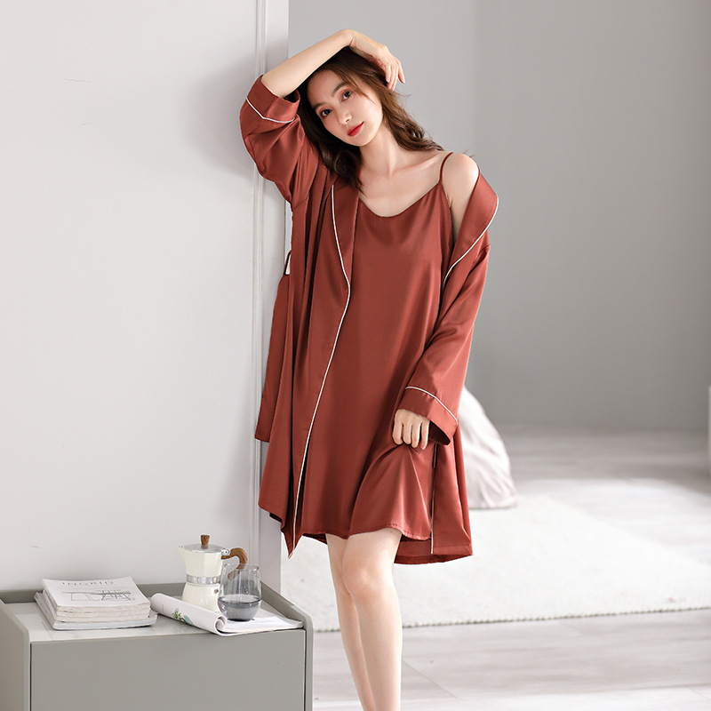 2202 여성용 밤색 칼라 잠옷