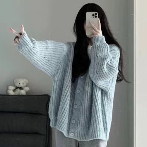 粉色毛衣开衫女入秋外套外穿温柔慵懒风甜美宽松网红粗针针织衫潮|undefined