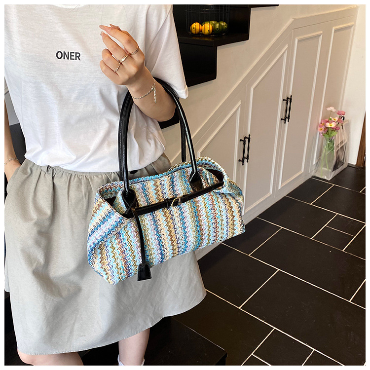 Beach vacation bag 2025 New style trendy and fashionable single-shoulder bag, large-capacity tote bag, hand-woven straw bag undefined
