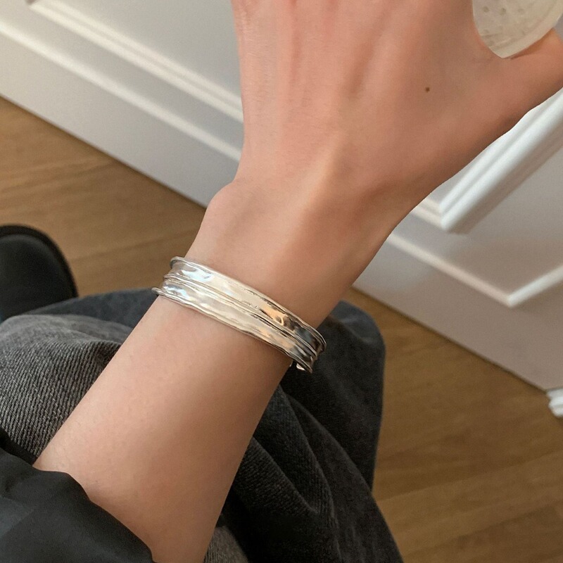 Matte Sterling Silver Texture Heavy Industry Bracelet Opening Minimalism Niche Personality High-end Bracelet 2024 New Matte Sterling Silver Texture Heavy Industry Bracelet Opening Minimalism Niche Personality High-end Bracelet 2024 New