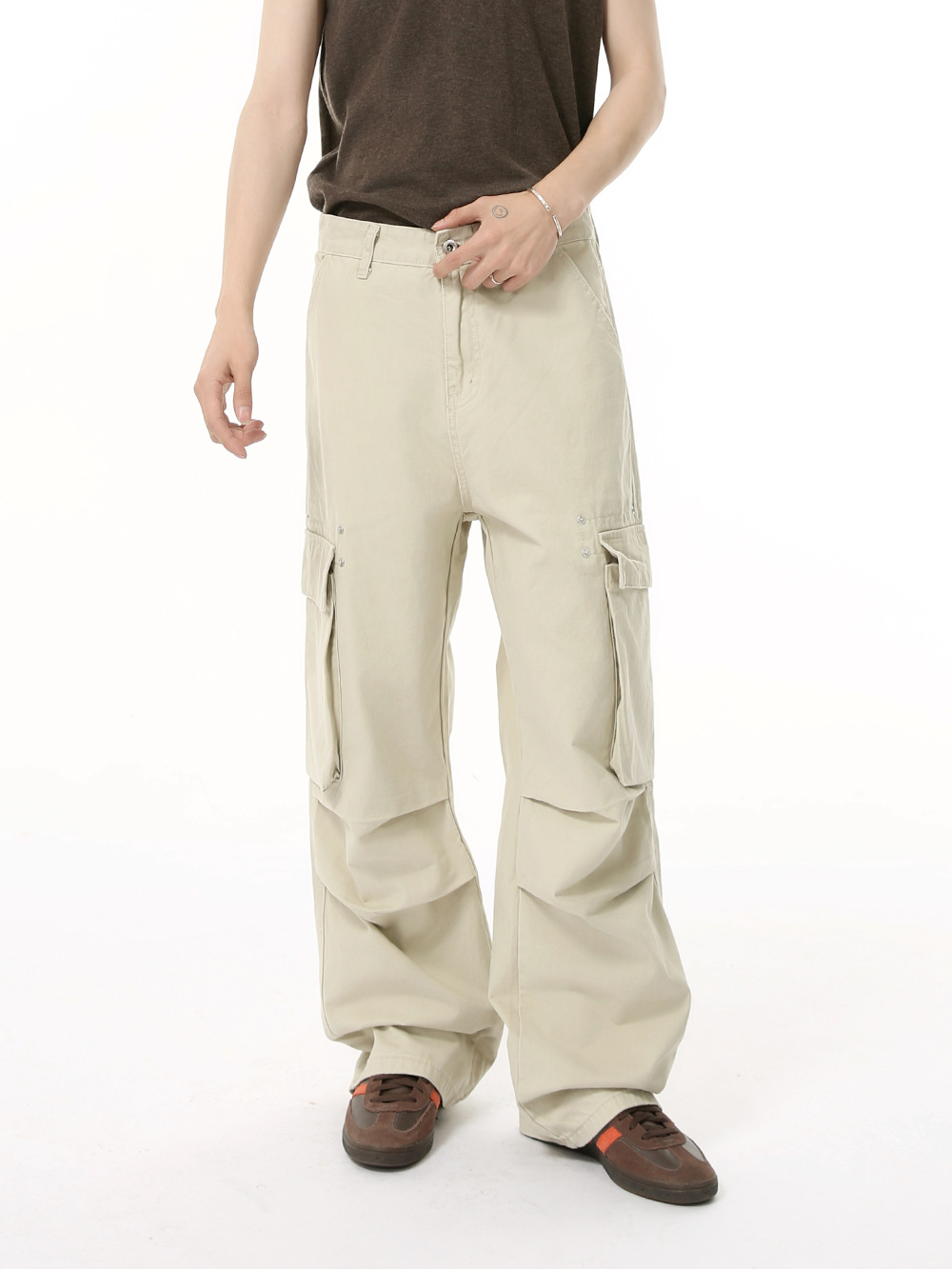 MTLCLOTHES Ropa de hombre | Cuatro estaciones cleanfit calle plisada algodón recto bolsillo grande mono pantalones de moda