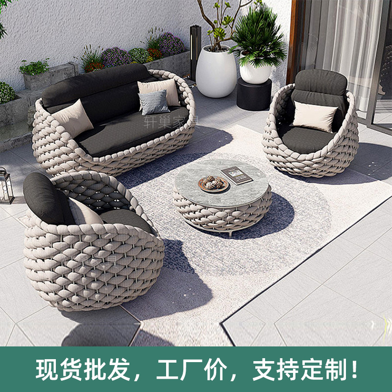 Al Aire Libre de ocio Villa sofá pequeño apartamento al aire libre a prueba de lluvia a prueba de sol Ratán tejido jardín redondo combinación sofá