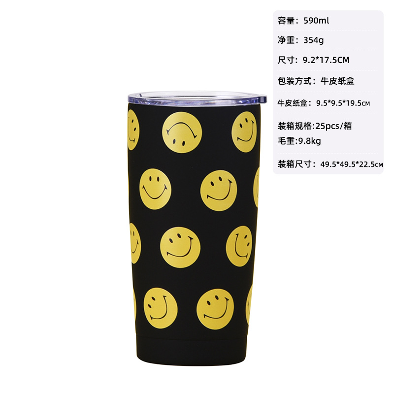 Nuevo tema sonriente de acero inoxidable termo taza con leche de paja taza de té taza de café traje mango deportes taza de agua