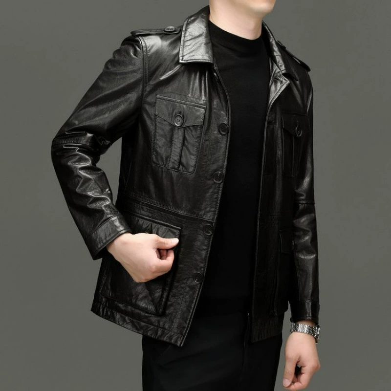 Кожаная демисезонная куртка, натуральная кожа, размеры L–6XL