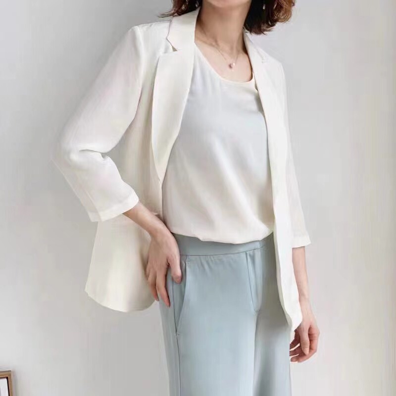 Spring and Summer Seven-point Sleeve Suit Women's 2023 New Style Simple Elegant Commuter High-end Sense Mulberry Silk Jacket Casual Suit Spring and Summer Seven-point Sleeve Suit Women's 2023 New Style Simple Elegant Commuter High-end Sense Mulberry Silk Jacket Casual Suit