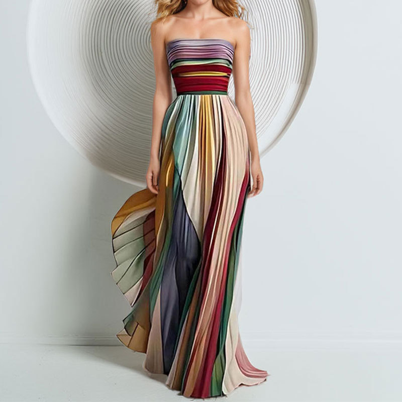 2025 Spring Independent Station Amazon New European and American Sexy Tube Top Colorful Long Dress Dress 661