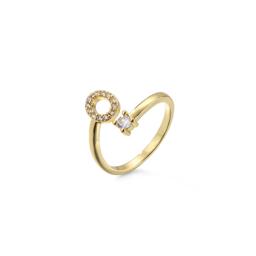 2g Weight Travel Occasion Copper Material Letter Pattern Women'S Gender Plating Design White, Gold Color Wholesale New Micro-inlaid Letter Zircon Copper Open Ring Nihaojewelry 8