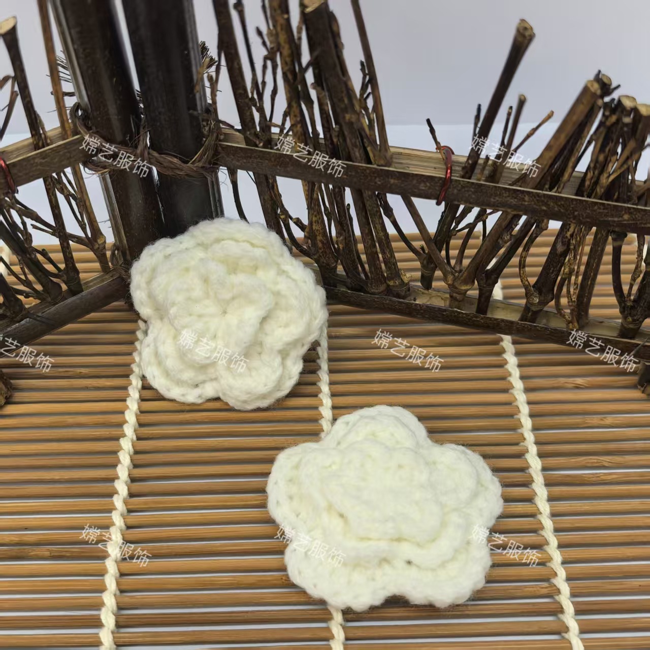 毛线钩织立体三层花开司米腈纶鞋帽袜子DIY服装辅料配件