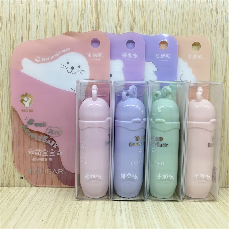 Bálsamo labial incoloro Lei Qi, hidratante, diseño de dibujos animados
