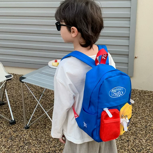 Korean Version of the New Boys' Backpack, Kindergarten Children's School Bag, Fashionable Double Pocket Children's Backpack, Cross-Border Wholesale