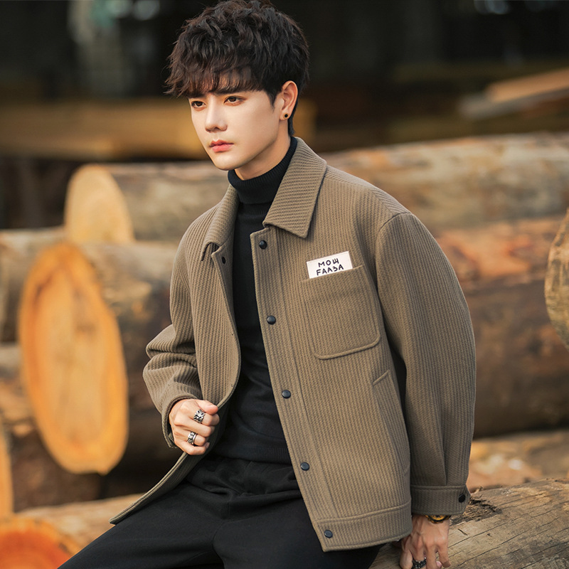 96075 Wool Jacket Men's New Autumn and Winter Casual Lapel Fixation Handsome Short All-match Jacket Top