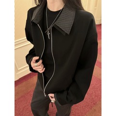 美式复古混纺条纹拼接假两件毛边Cleanfit高知极简夹克外套男跨境