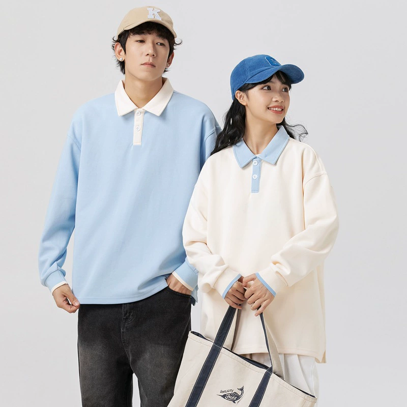 Осенне-зимняя новая толстовка-поло, модная однотонная одежда для пар, мужская и женская одежда в одном стиле с лацканами и длинными рукавами, теплая нижняя рубашка для женщин
