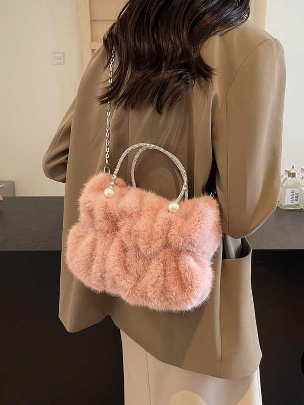 2025冬季毛绒手提包包女日韩新款时尚百搭小众链条单肩斜挎包bags|undefined
