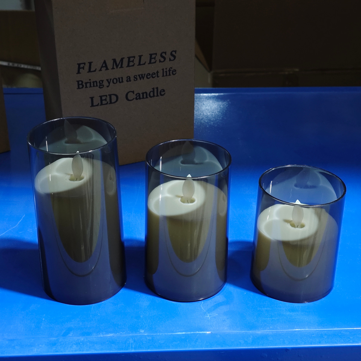 Vela electrónica LED de simulación de plástico sin humo vela gris taza de cera Navidad ambiente de boda diseño de luz de vela