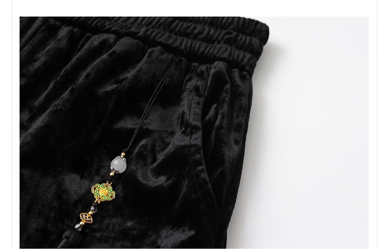 Quần ống rộng nhung lụa kiểu Trung Quốc mới, jacquard màu trơn, phong cách văn nghệ — Màu đen, Màu vàng, Màu hồng, Màu mơ chi tiết 35