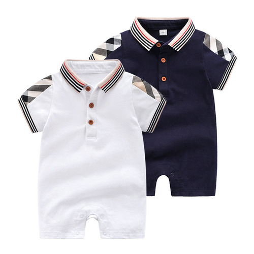 Baby Pure Cotton Thin Collar Short Sleeve Straight Hem romper for boys and girls, summer outfit, one-piece outfit for newborns, crawling suit
