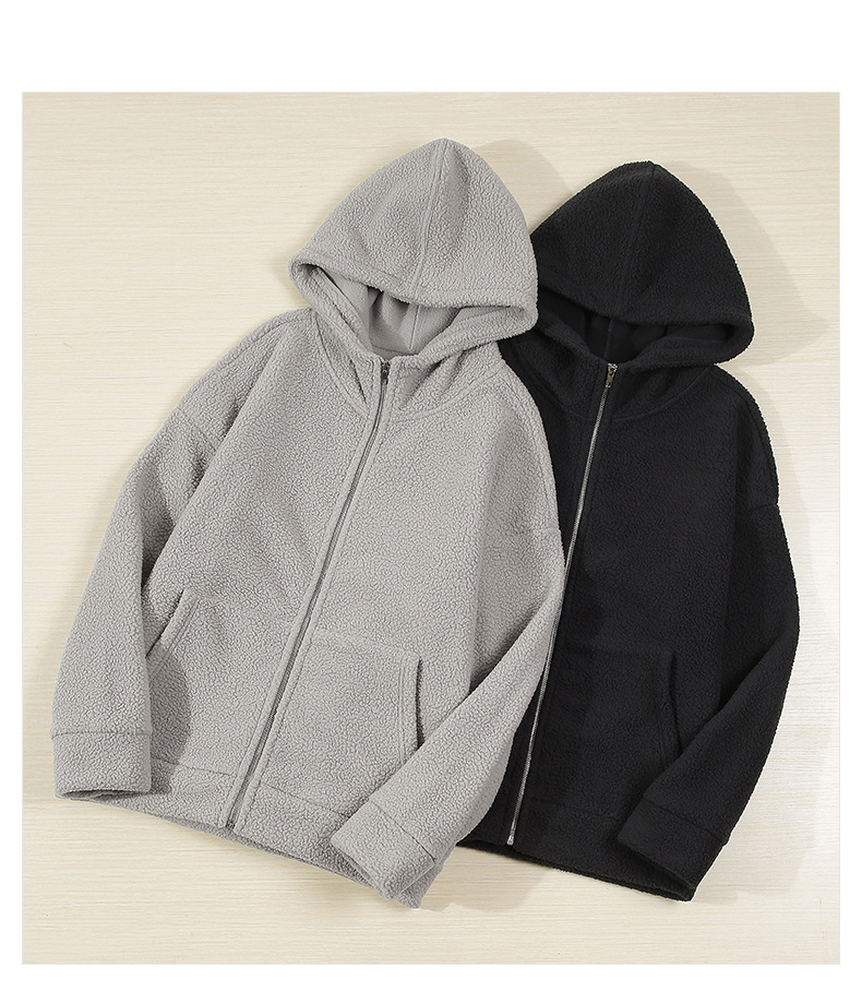 Men's Clothing men's autumn and winter plus velvet hooded sweatshirt men's drop shoulder loose warm zipper cardigan polar fleece jacket_voghion.com