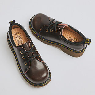 American Foot Power 2022 Big Head Ugly Cute Thick Sole Increased Martin Single Shoes Women's Retro British Style Lace-up Small Leather Shoes