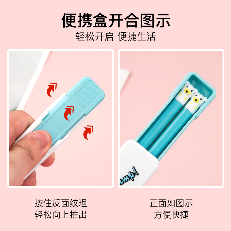 Portable Utensil Box for Students and Children, Cartoon Chopsticks and Utensil Set for Travel and Home Use, Single Person Storage Box