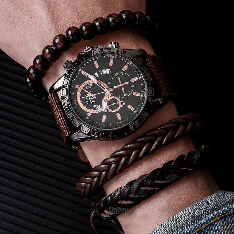 SOKI AliExpress wish popular Swiss fashion military watch woven nylon belt men's calendar quartz watch suit