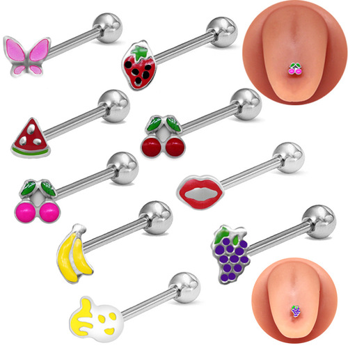 Gaibei European and American cross-border fruit tongue nail strawberry cute niche tongue nail European and American piercing jewelry cross-border factory direct sales