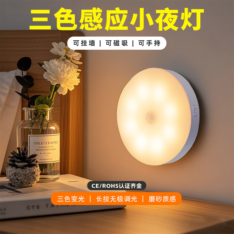 Inducción del cuerpo humano inalámbrico LED de carga de succión magnética esmerilado luz de noche inteligente armario luz de noche Luz de noche en casa