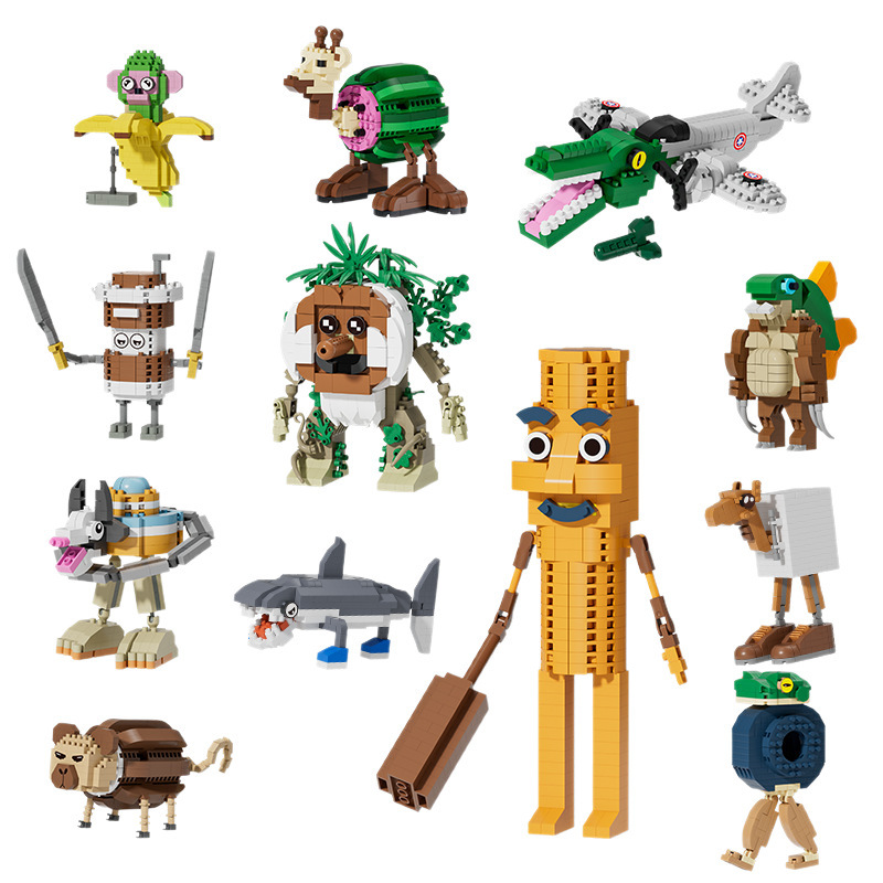 Figuras de dibujos animados de micropartículas en caja sorpresa, compatibles con el Día del Niño transfronterizo, bloques de construcción chinos, juguetes educativos de ensamblaje, regalos al por mayor