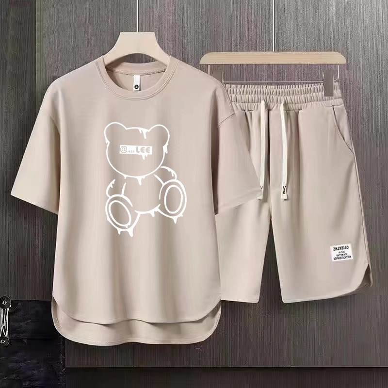 Men's Clothing 2024 Waffle Casual Summer Suit Men's Loose Teen Short sleeved T shirt Shorts Handsome Two piece Suit_ipsvogv.com