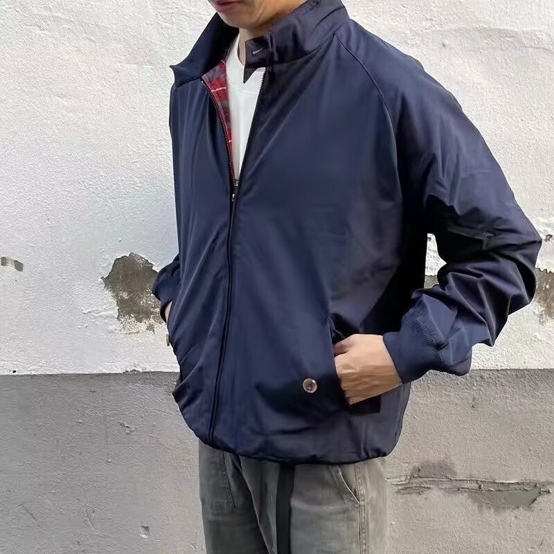 American Solid Color Jacket Retro Casual Workwear Spring and Autumn Jacket Men's khaki Vertical Collar Motorcycle Windproof Jacket