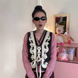 金靖~款法式小众25秋冬新款铅字终章双面巴恩风撞色绑带马甲背心