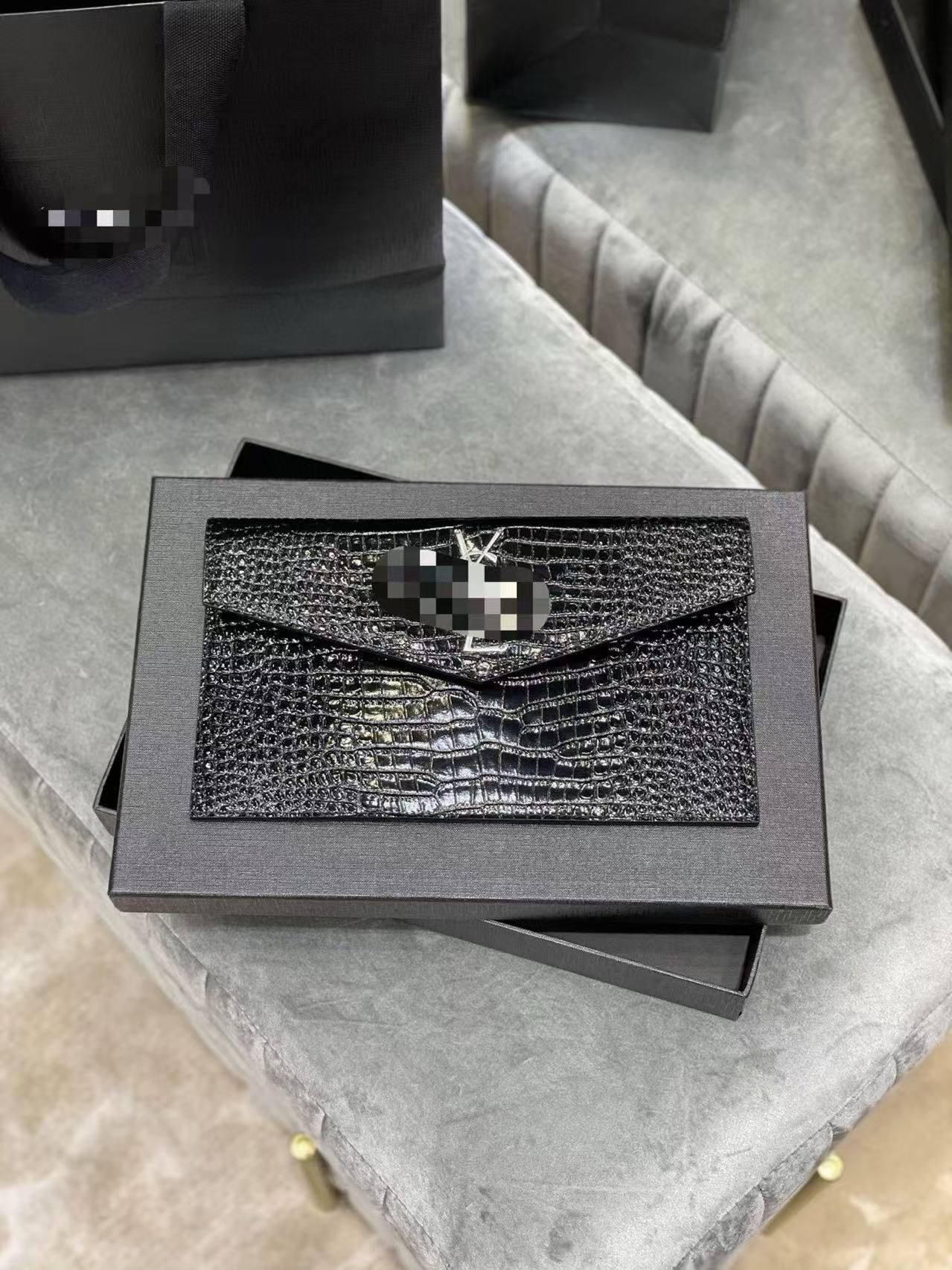 Saint罗家 Women's Clutch Bag Envelope Pouch Caviar Leather Evening Bag with Gift Box - Thumbnail 6