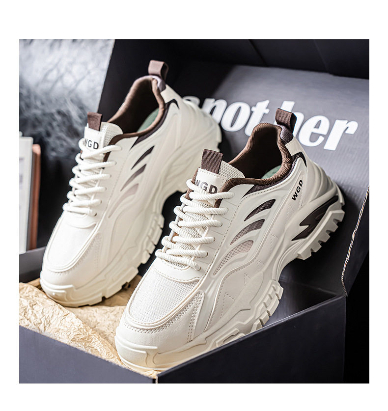 Giày thể thao nam đế dày kiểu sneaker lưới thoáng khí, buộc dây, gót thấp 1–3 cm — Bánh bao gạo W5033, W5033 màu đen, W5033 trắng xanh lục chi tiết 11