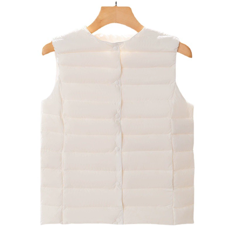 2024 Осень и зима Тонкий пуховик женский жилет сезон новый круглый воротник