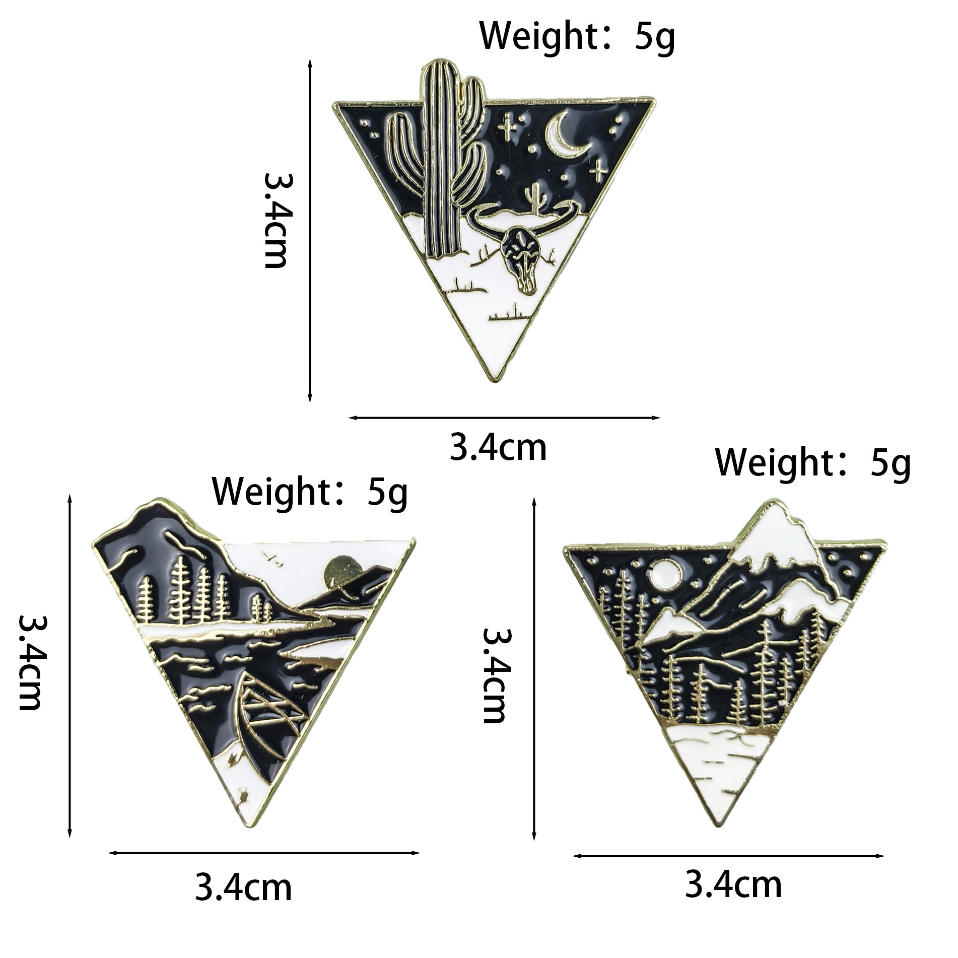 Creativo Xingyue Mountain River Plant Broche Triángulo Geometría Aleación Pin decorativo Medalla Accesorios de vestir Punto transfronterizo