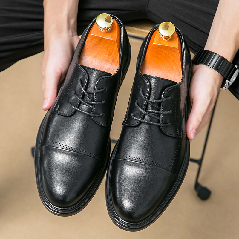 跨境男士商务休闲皮鞋新款爸爸鞋办公新郎婚礼结婚鞋男黑色小皮鞋