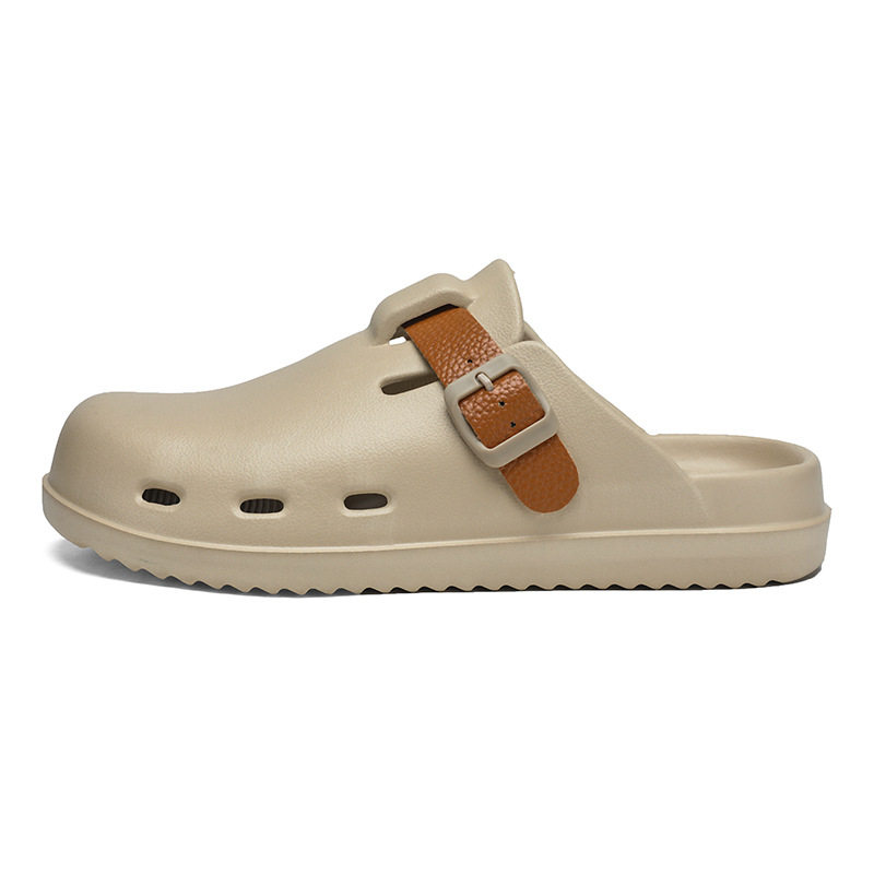 Dép sandal nam nửa gót đế dày chống trượt kiểu lười đi biển — kaki, xám, đen