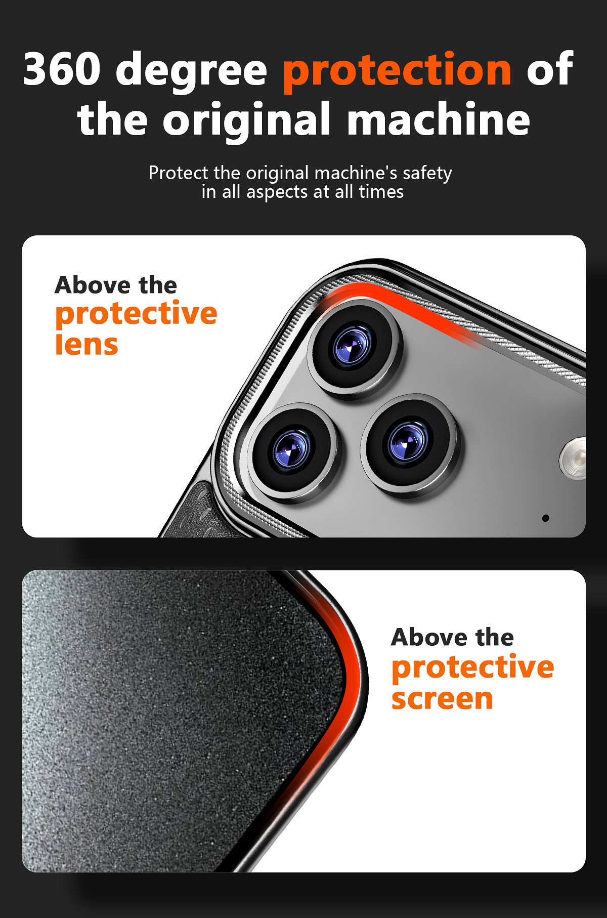 Ốp lưng da iPhone có giá đỡ xoay 360 độ, chống sốc viền dày — đen, xám, màu nâu, quả cam chi tiết 8